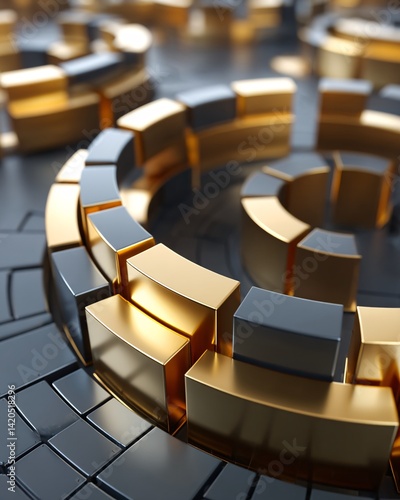Abstract geometric design with golden and silver blocks