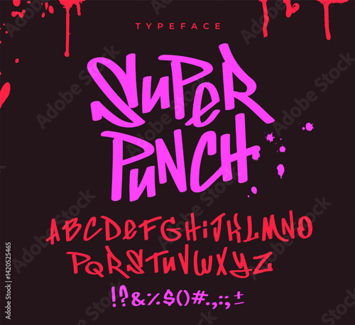 Cool graffiti typeface. Set of grunge street art letters in modern style. Energetic typography or font for quotes and prints on t shirts. Flat hand drawn vector illustration