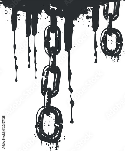 A dark grunge illustration of dripping metal chains in a dramatic and edgy style.
