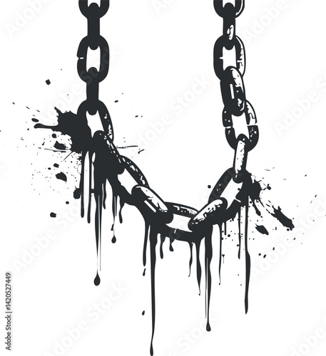 A stylized illustration of a dripping chain with ink splashes for artistic designs.