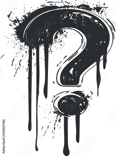 An artistic black question mark dripping paint, symbolizing uncertainty and curiosity in design.