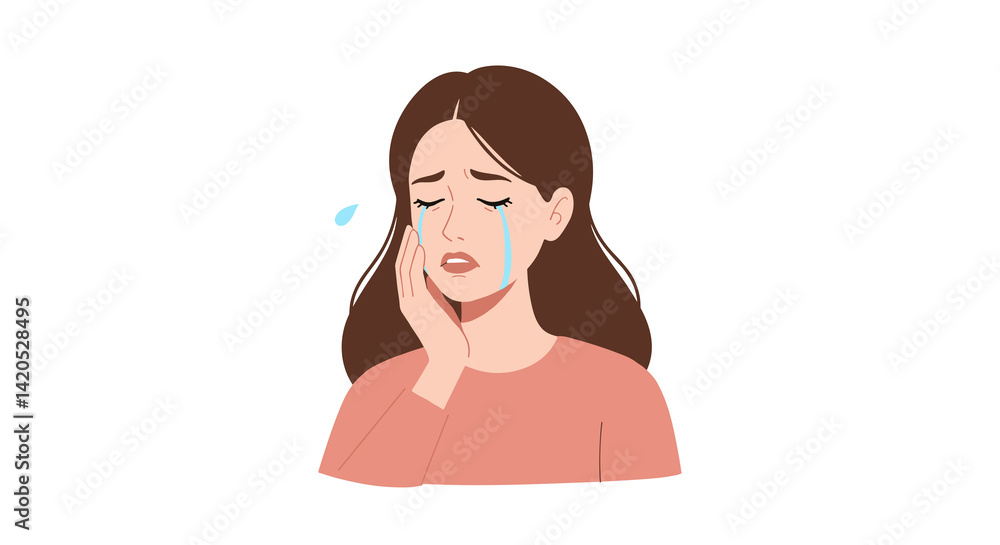 Woman showing sadness with tears on a simple background Woman showing sadness with tears on a simple background