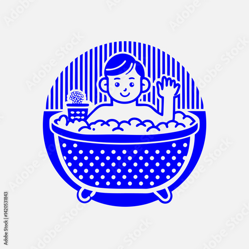 A person taking a relaxing bath image. Simple flat vector illustration.