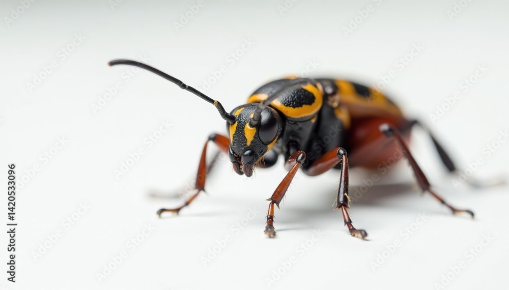 Naklejka premium Close-up of a single insect on plain white background, scientific, macro