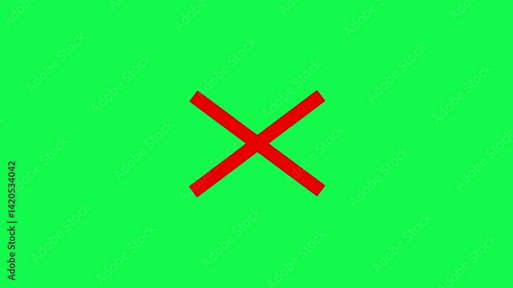Green Screen background cross mark animation. Red cross mark symbol. wrong, failed, false tick, reject, disagree icon animation. Green Screen background cross mark animation. Red cross mark symbol. wrong, failed, false tick, reject, disagree icon animation.