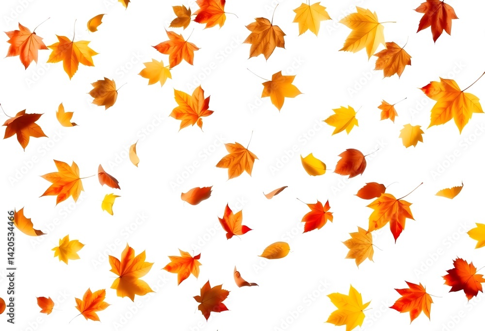 Swirling Autumn Leaves in Motion – Seasonal Elements on White Background Swirling Autumn Leaves in Motion – Seasonal Elements on White Background