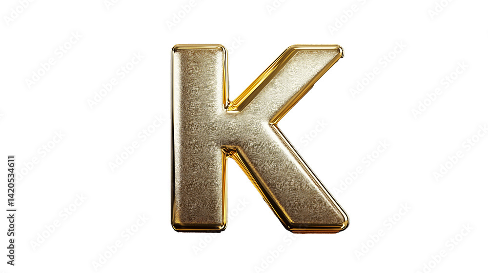 Golden Metallic Letter K on a Reflective Surface Golden Metallic Letter K on a Reflective Surface