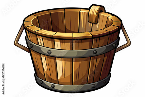 vector of Wooden bucket isolated on white background. Clipping path included.