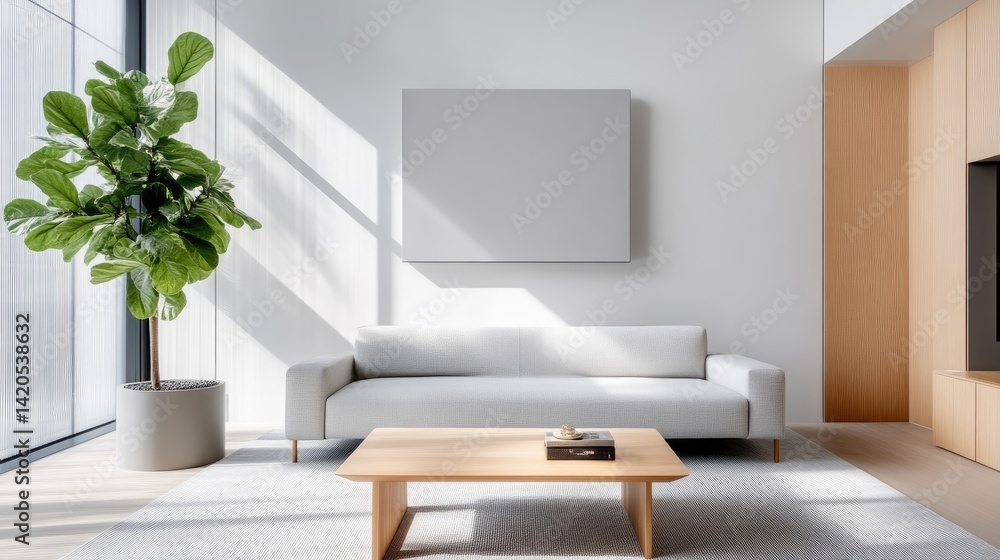 Fototapeta premium Modern minimalist living room with natural light