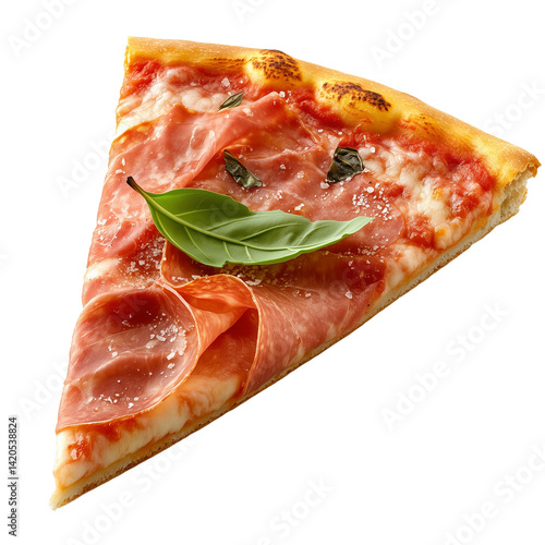 slice of pizza with parma ham on transparent background