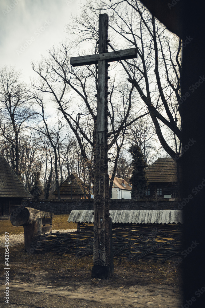Wooden Cross In A Desolated Village