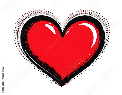 Pop Art Heart with Halftone Shading – Retro Icon in Red with Bold Outline on White