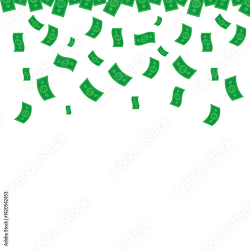 Money Border Falling Bills Top Down Frame Green Dollar Vector