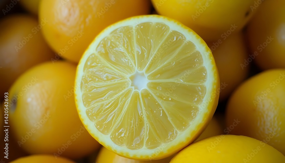 close up of a lemon on a pile of lemons close up of a lemon on a pile of lemons