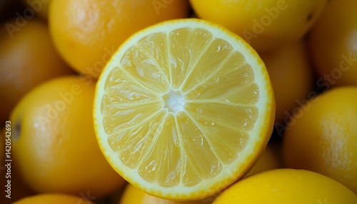 close up of a lemon on a pile of lemons