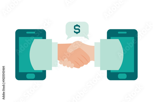 Money Guaranteed Digital Handshake Secure Agreement Mobile Payment Vector