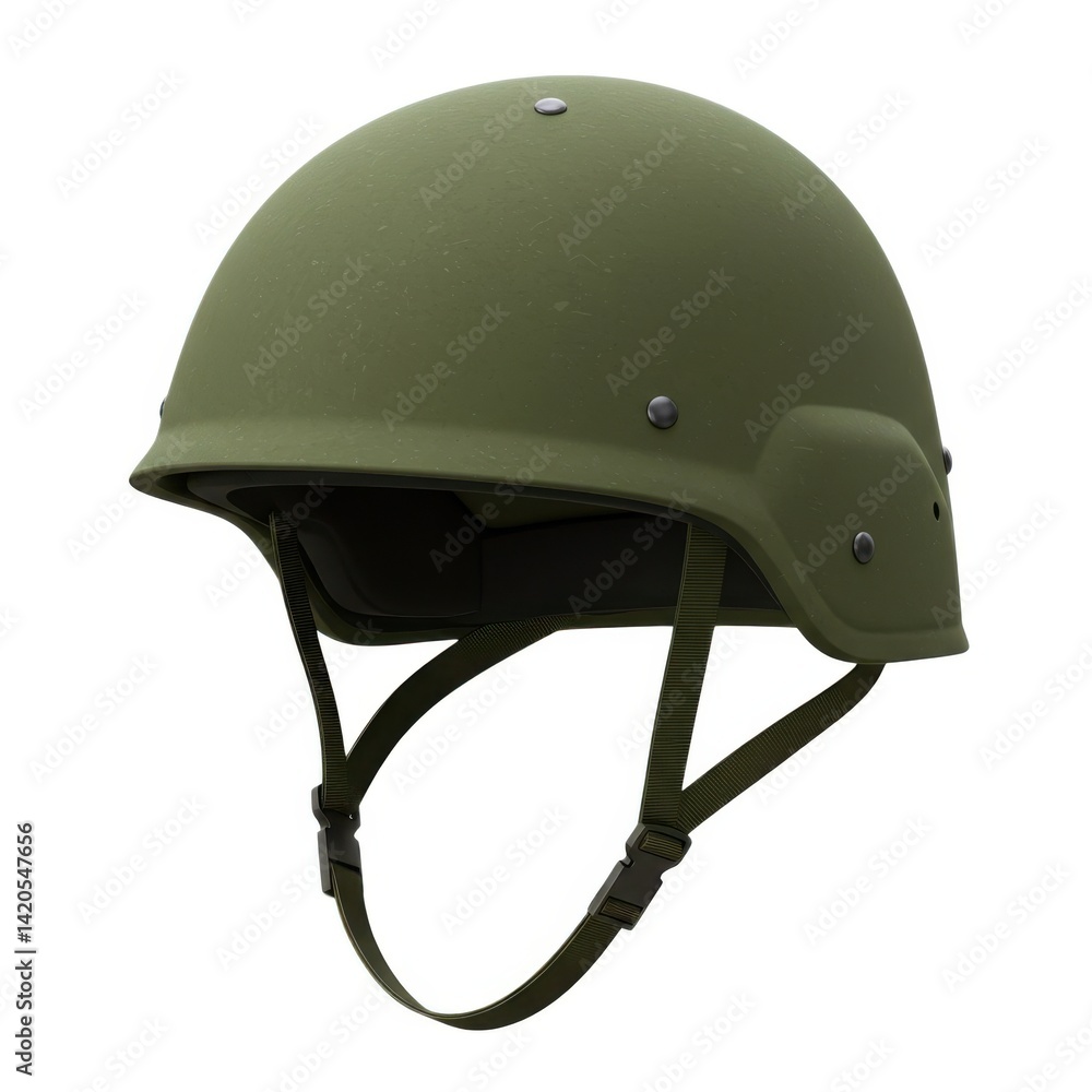 Fototapeta premium Olive green military helmet isolated on white background