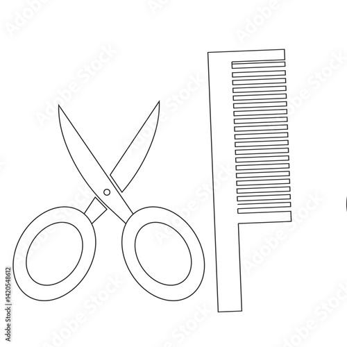 Printscissors, hair, barber, tool, cut, comb, hairdresser, equipment, object, beauty, cutting, metal, salon, steel, vector, icon, haircut, sharp, hairstyle, tools, instrument, illustration, profession