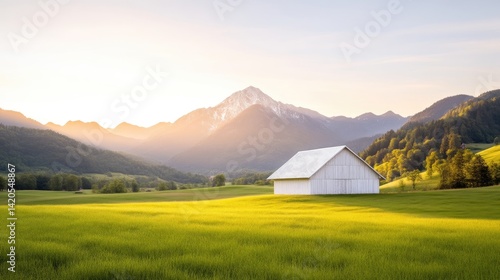 Peaceful alpine valley sunrise