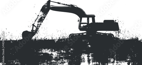 Silhouette of an excavator in a construction site creating an industrial atmosphere.