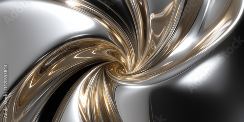 Swirling metallic silver and gold creating abstract vortex