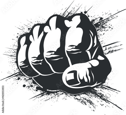 A bold illustration of a clenched fist symbolizing strength and determination with a grunge effect.