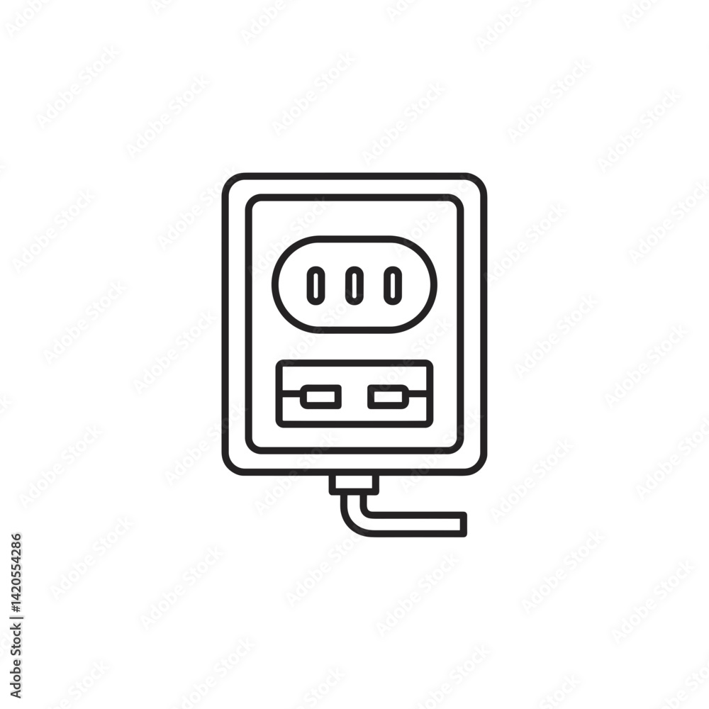 Scheduled Smart Outlet Icon, Minimalist Black & White Line Art - Smart Home Automation & Energy Management Concept for Timer Control UI, App Settings Scheduled Smart Outlet Icon, Minimalist Black & White Line Art - Smart Home Automation & Energy Management Concept for Timer Control UI, App Settings