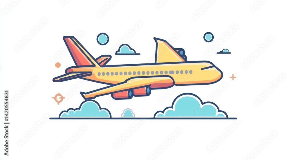 Cartoon airplane flying above clouds, simple design, suitable for children's content Cartoon airplane flying above clouds, simple design, suitable for children's content
