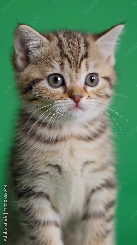 Vertical video of kitten with green screen background Vertical video of kitten with green screen background