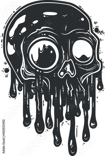 A creative illustration of a melting skull with dripping features, perfect for horror-themed designs.