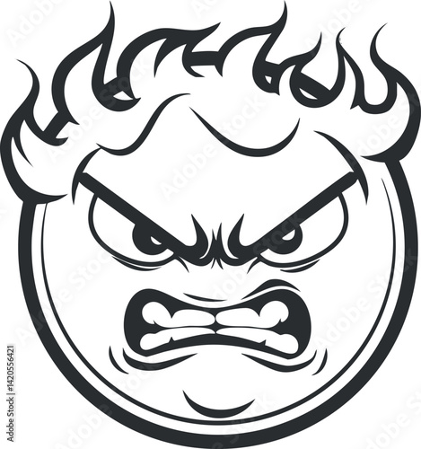 An angry cartoon face with flames, expressing strong emotions of rage and frustration.