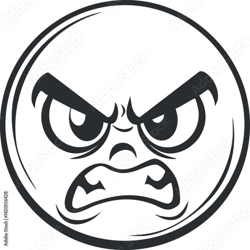 An illustration of an angry emoji face with a scowling expression and intense eyes.