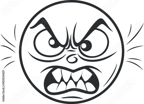 An expressive cartoon illustration of an angry face with exaggerated features and emotions.