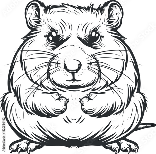 A cute cartoon illustration of a chubby hamster with big eyes and a playful expression.