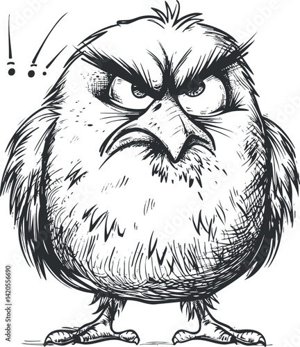 An angry cartoon bird with exaggerated features expressing frustration in a humorous style.