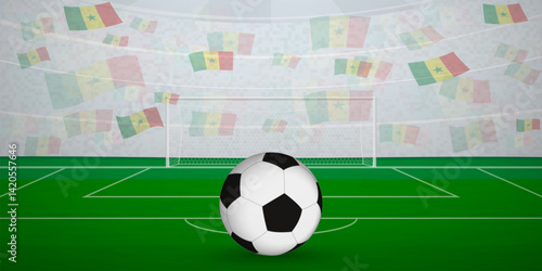 Senegalese Football Arena Full of Fans with National Flags, Sports Event Illustration.