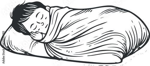A cute illustration of a sleeping baby wrapped in a blanket, embodying peacefulness and comfort.