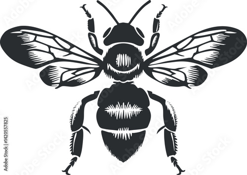 A detailed silhouette of a bee showcasing its wings and body structure.