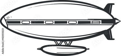 A vintage style illustration of a zeppelin airship in flight against a clear sky.