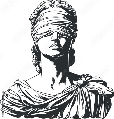 A classical representation of justice depicted as a blindfolded statue symbolizing fairness and law.