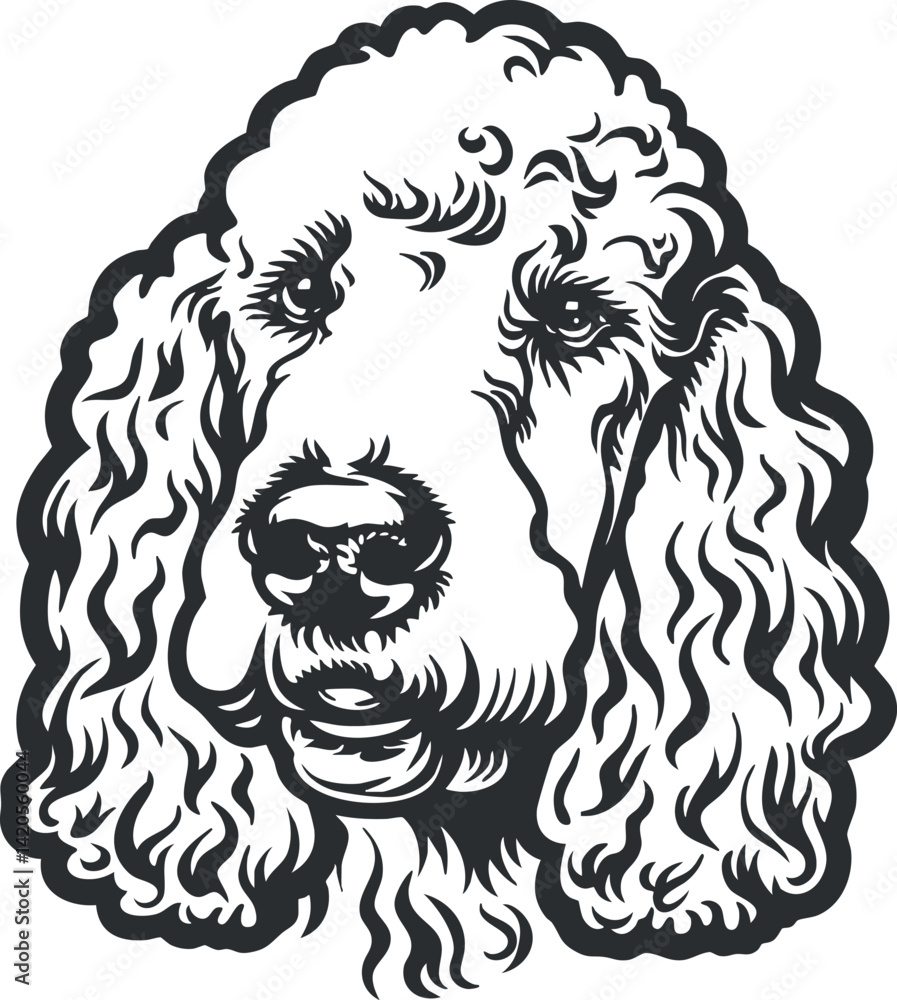 Fototapeta premium Illustration of a poodle dog head showcasing its distinctive curly fur and friendly expression