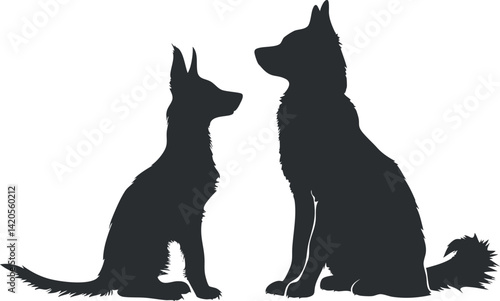 Silhouette of two dogs sitting side by side showcasing companionship and loyalty.