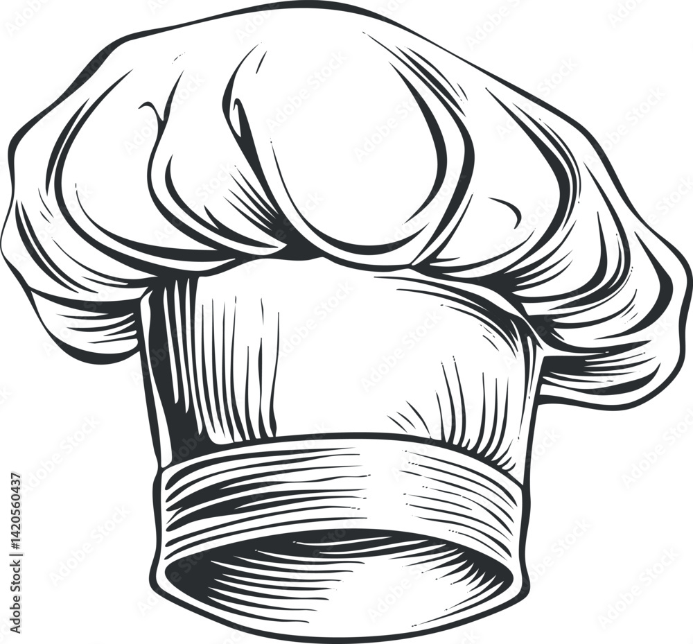 Obraz premium A detailed illustration of a traditional chef's hat symbolizing culinary arts and cooking.