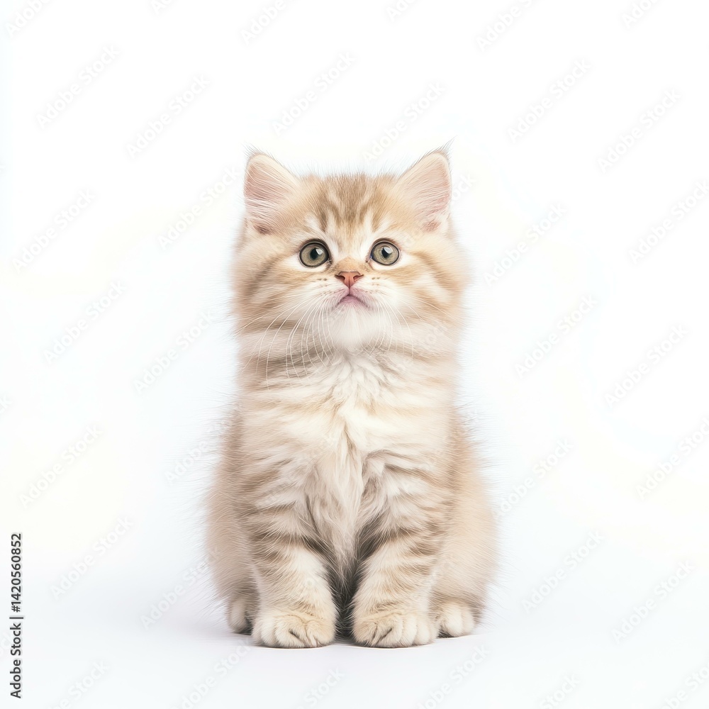 A fluffy Siberian kitten poses on a bright white background, showcasing its striking features and endearing personality. A fluffy Siberian kitten poses on a bright white background, showcasing its striking features and endearing personality.