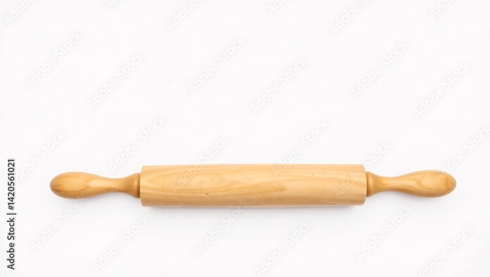 A wooden rolling pin with handles isolated on a white background in a horizontal position created with generated ai A wooden rolling pin with handles isolated on a white background in a horizontal position created with generated ai