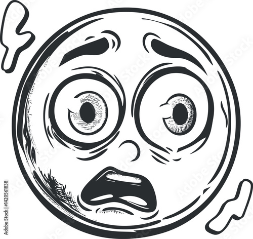 A cartoon face depicting shock and fear with exaggerated expressions and wide eyes.