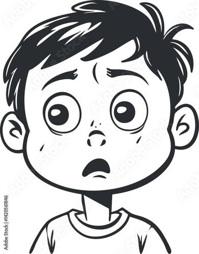 A surprised boy with wide eyes and a shocked expression in a cartoon style illustration.
