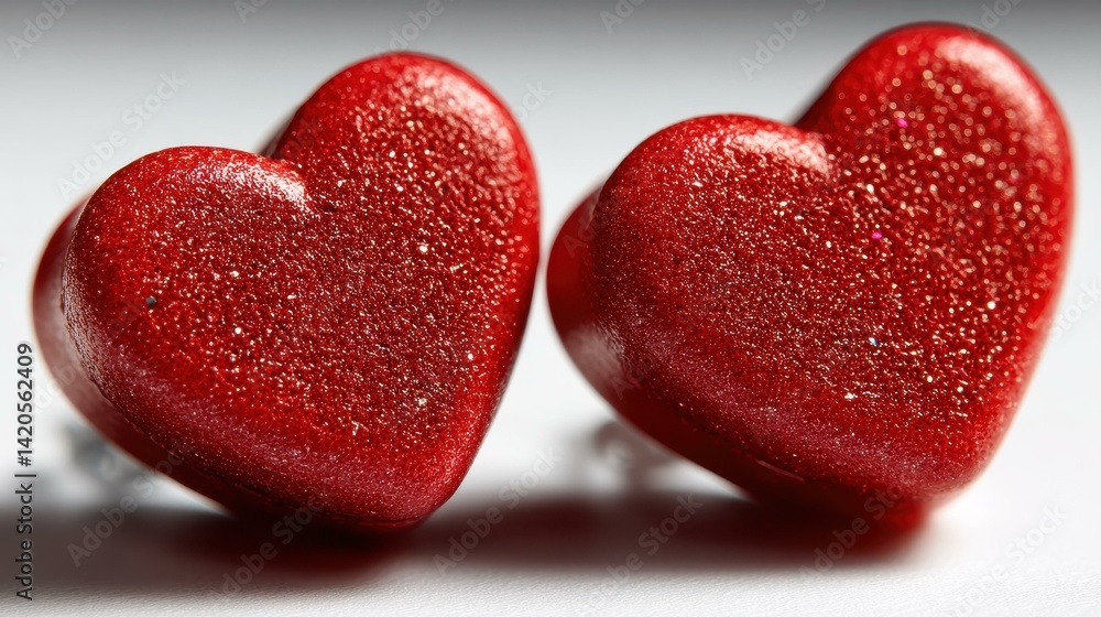 Obraz premium Vibrant red hearts with a sparkling glitter texture, perfect for adding a touch of love and charm to any design project.