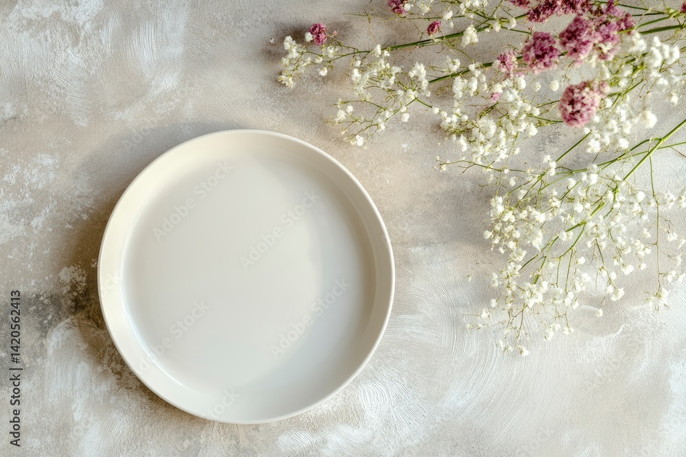 Plate with Flowers on Textured Background Plate with Flowers on Textured Background