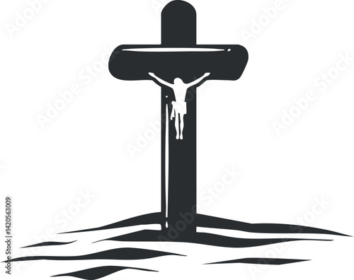 A symbolic representation of a cross with a figure representing sacrifice and faith.